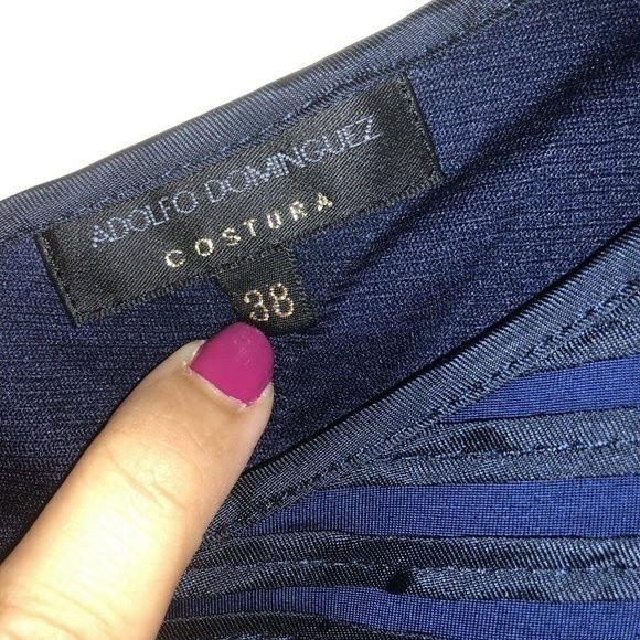 Adolfo Dominguez Designer Formal Midi Dress 6 One Shoulder Pintuck Navy Blue - Picture 10 of 14